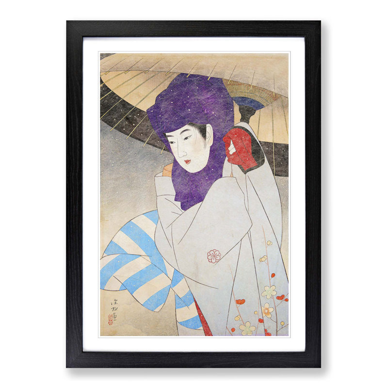 A Lady with a Parasol by Ito Shinsui - Framed Print, 33cm H x 24cm W x 2cm D, Black Framed
