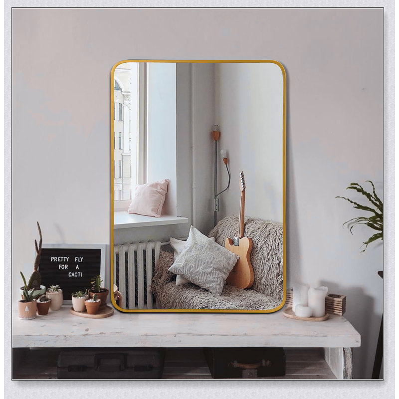 Metal Framed Rectangular Bathroom Mirror For Wall, Anti-Rust And Shatterproof, 24X32 Inch, Clear Reflection, 24" x 32", Gold