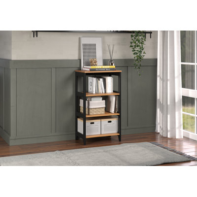 SOLID WOOD SHELF 4 TIER BLACK & NATURAL HONEY