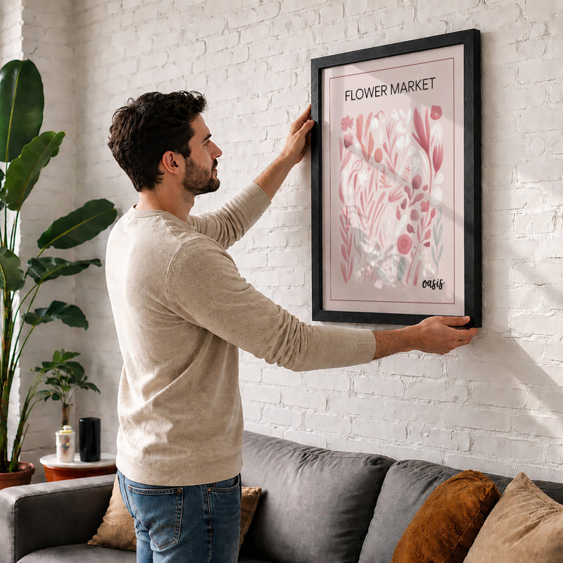 Flower Market Botanical - Framed Print, A2 - 59.4 x 42.0 cm, White