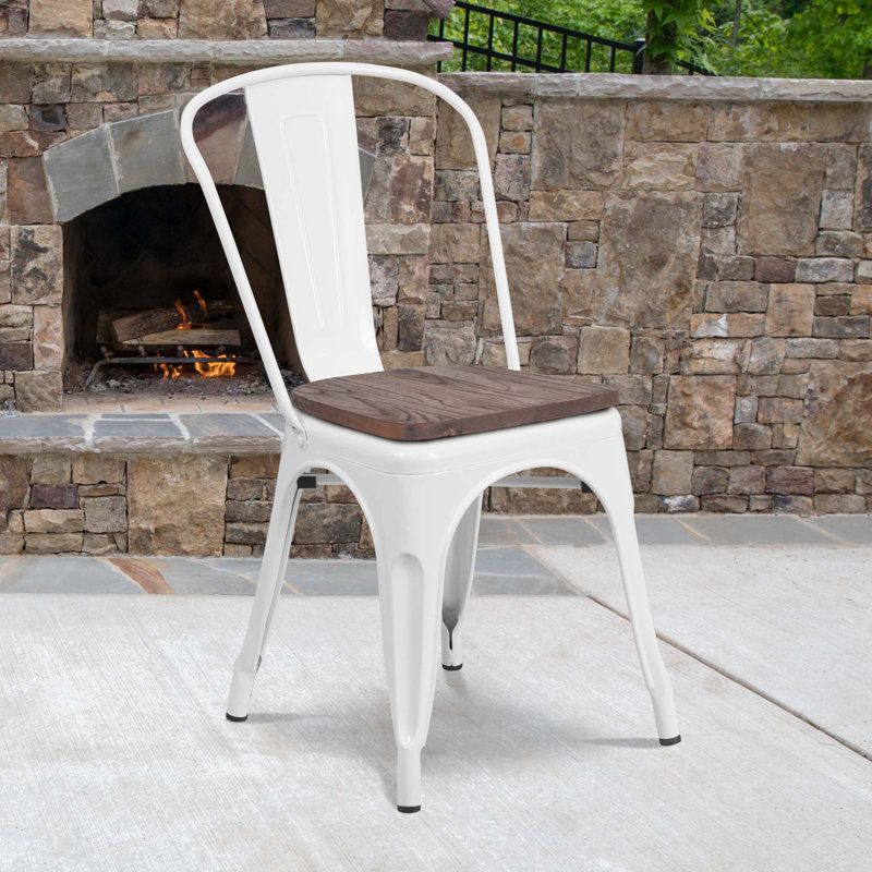 Kewaunee Metal Stackable Chair with Wood Seat, White
