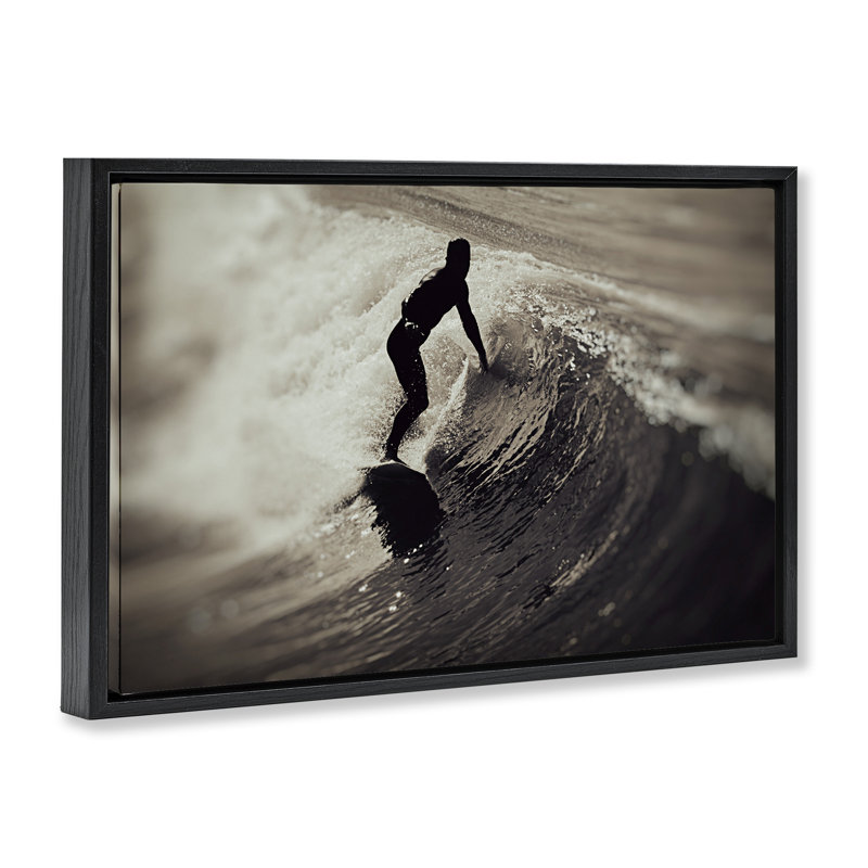 Cadre flottant Surfer's Wave Splash, design par Norm Stelfox, Cadre flottant noir de jais, H 17 po x l 25 po