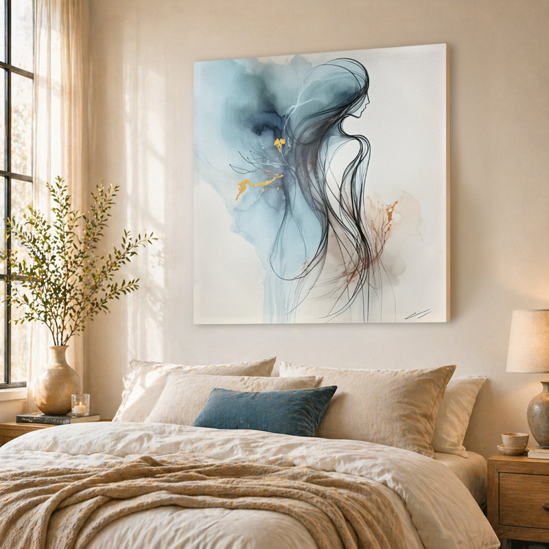 «Serene Elegance Abstract Nude Line Art», art mural sur toile tendue, H 40 po x l 40 po