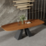 Mid-Century 86" Dining Table for 8-10, Brown Wood Retangle Kitchen Table, Black Stainless Steel legs