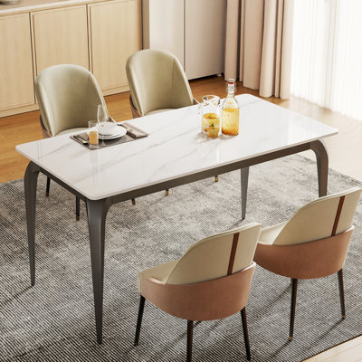55'' L X 28'' W White Sintered Stone Dining Table With Metal Legs For Kitchen, Dining Room
