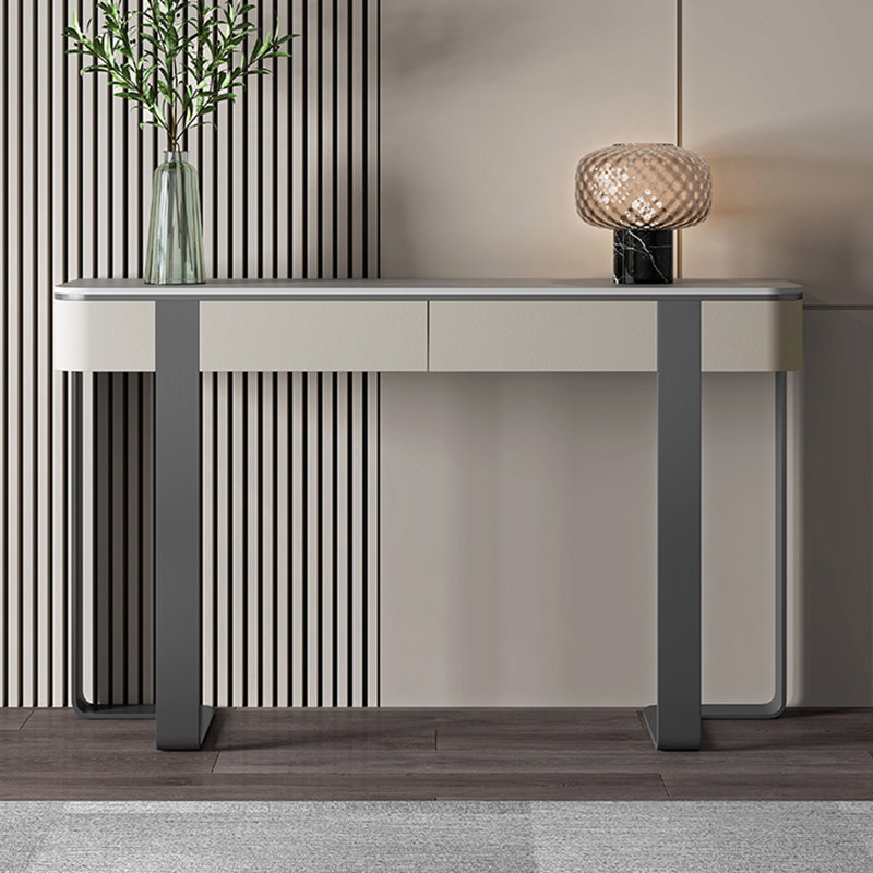 Console légère de style luxueux et moderne, H 33,5 po x l 63 po x P 13,8 po, Gris, Gris