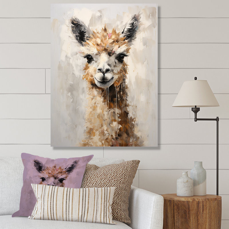 Minimalisme Alpaca Grunge - reproduction d'art sur toile Alpaca, Toile tendue, H 44 po x l 34 po x P 1,5 po