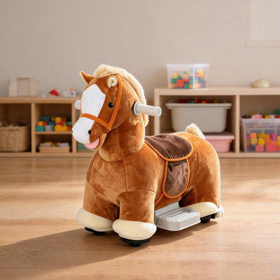 Metal Frame Toys Baby Products Ride-On in Brown Polyester and Pp, 29.1 x 13.4 x 20.1 in with Safe Low Seat