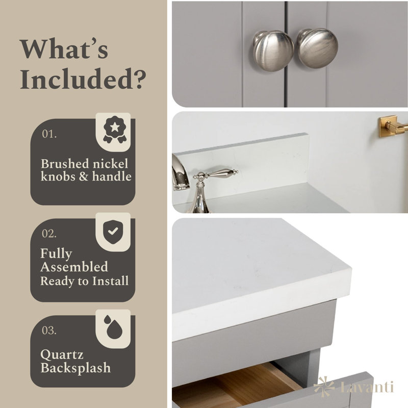 Meuble-lavabo 36 po avec lavabo Lavanti Depos - 100% bois massif de qualité supérieure, meuble-lavabo gris élégant avec meuble de rangement