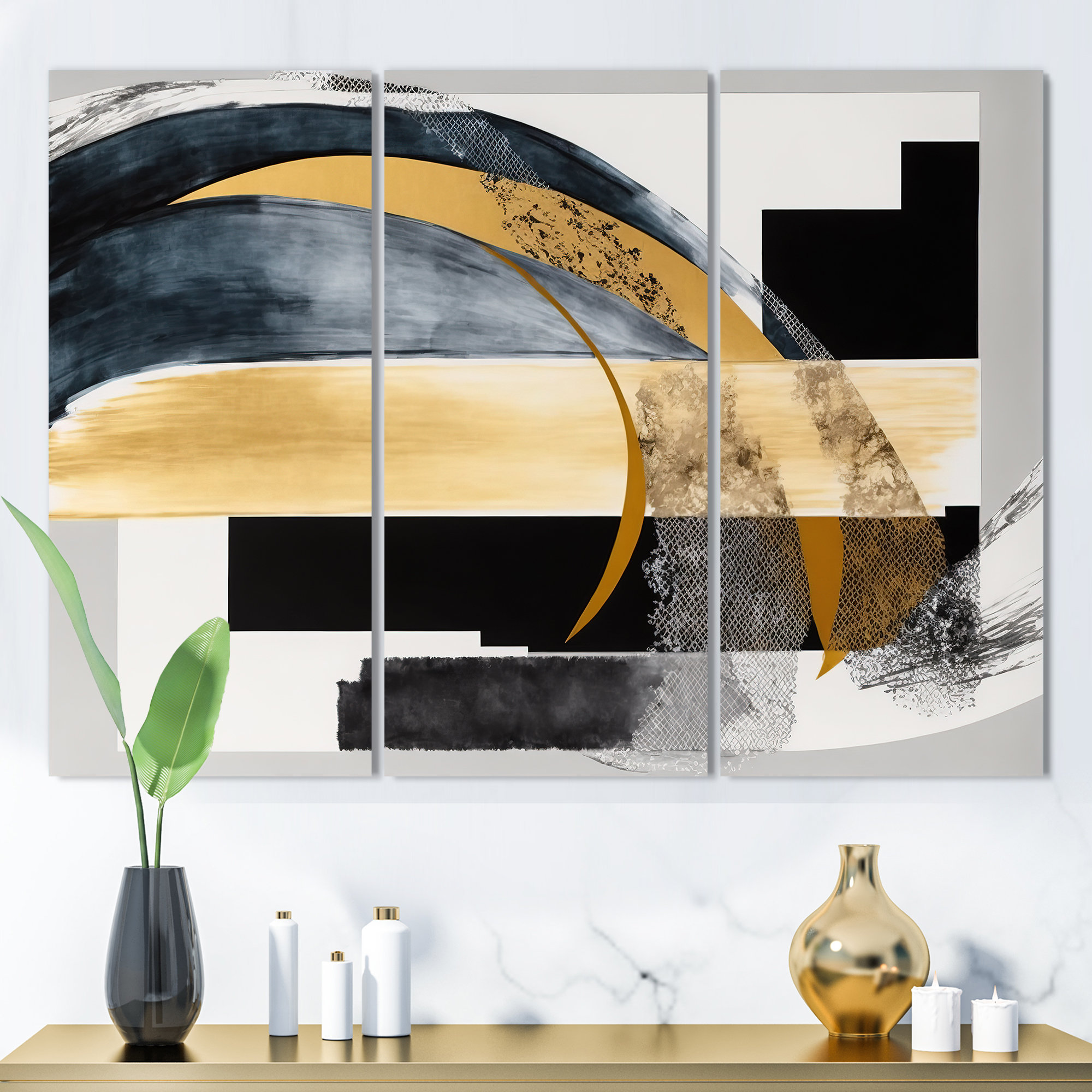 Feike Spilled Golden Paint on Canvas Print Ivy Bronx Size: 45 H x 30 W x 1.5 D