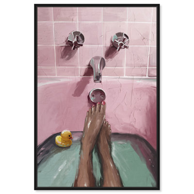 «Pink Bath Lounge», peinture sur toile à cadre flottant