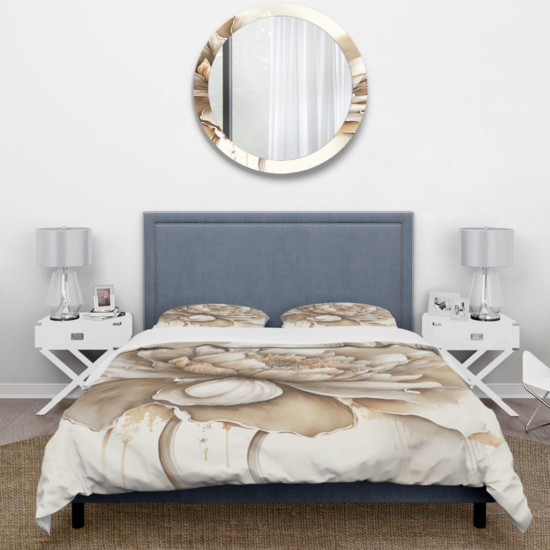 Indigold Beige Flower III - Ensemble de housse de couette floral - Polyester en microfibre