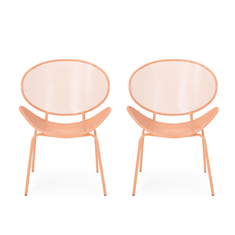 Orange Shell Chair Of 2, 25.84"D X 33.87"H, , Powder-Coated Curvaceous Chairs  2 , Powder-Coated, Stable