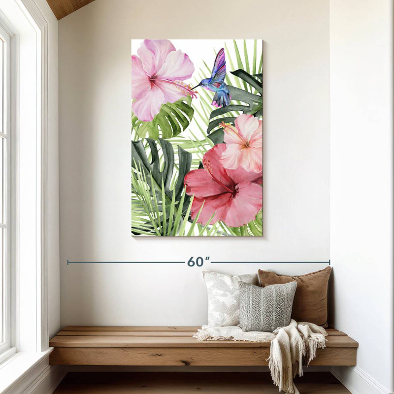 Harnek Hibiscus And Hummingbird I, 45" H x 30" W