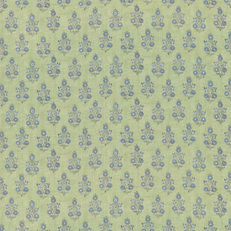 House Small Prints Poppy Sprig Fabric, Green/Blue
