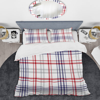 White Checked Tartan - Abstract Duvet Cover Set - Microfiber Polyester