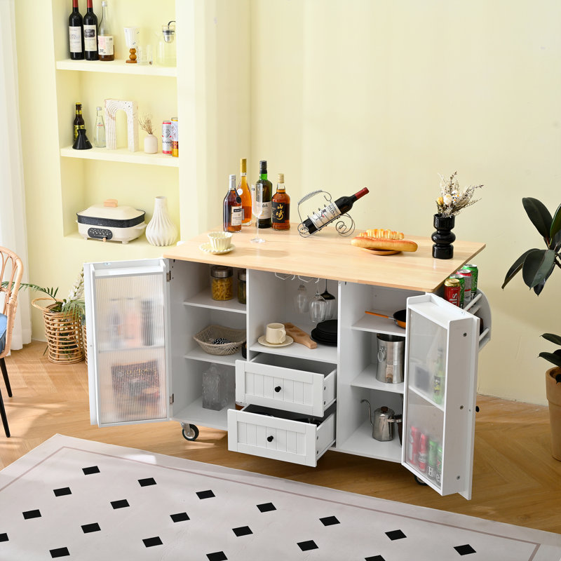 Mobile Storage Cart For Kitchen With Drop - Leaf Table Top, 2 Drawers, Door Box, Towel Hanger, Spice Rack, White, High Strength , 29.83 In Width Unit On Wheels , Cupboard, And , White Finish,
