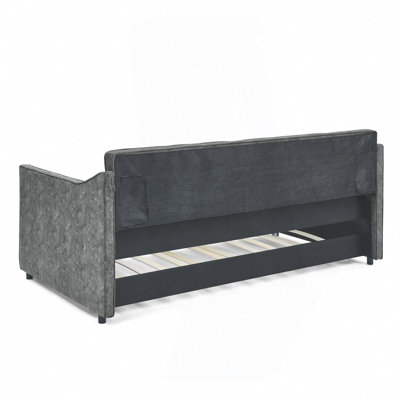 Daybed With Trundle Upholstered Tufted Sofa Bed, Waved Shape Arms
