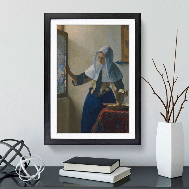 Young Woman with a Water Pitcher by Johannes Vermeer - Picture Frame Painting, Black, 36cm H x 27cm W x 2cm D