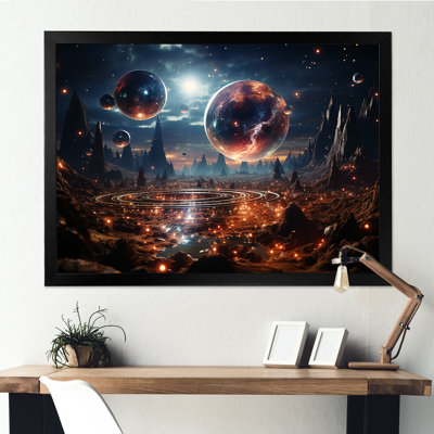 Orange et noir, 3 lunes, paysage II - espace, art mural