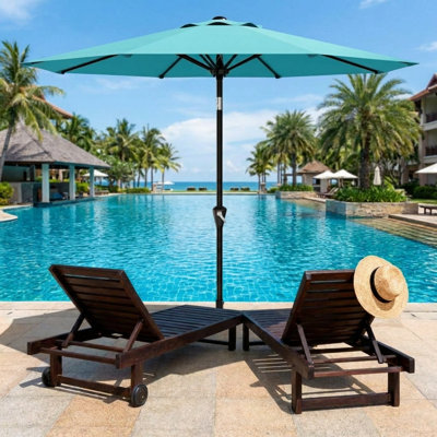 9 ft. Patio Umbrella, 8-Rib Round Market Table Umbrella with Hand Crank Lift and Push Button Tilt, Blue