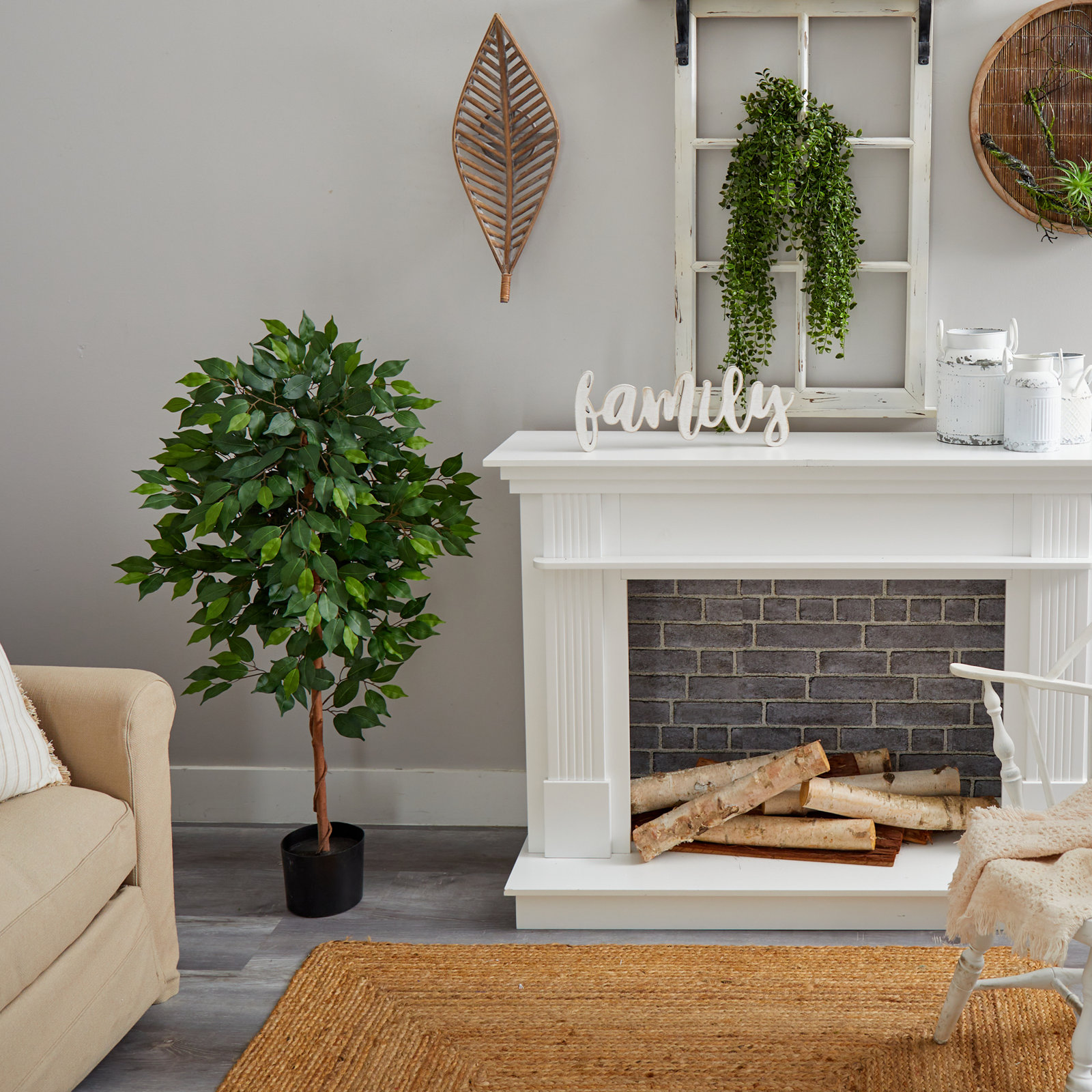 Faux Ficus Tree in Planter, 48" H x 25" W x 12" D