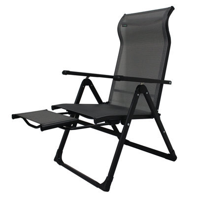 Caravan Sports Ergo+ Outdoor Steel Folding Patio Chair with Adjustable Recliner and Foot Rest, Gray