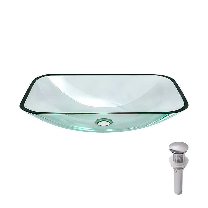Bathroom Vessel Bathroom Sink Above Counter Clear Bowl Sink Rectangle For Bathroom, Silver, Clear