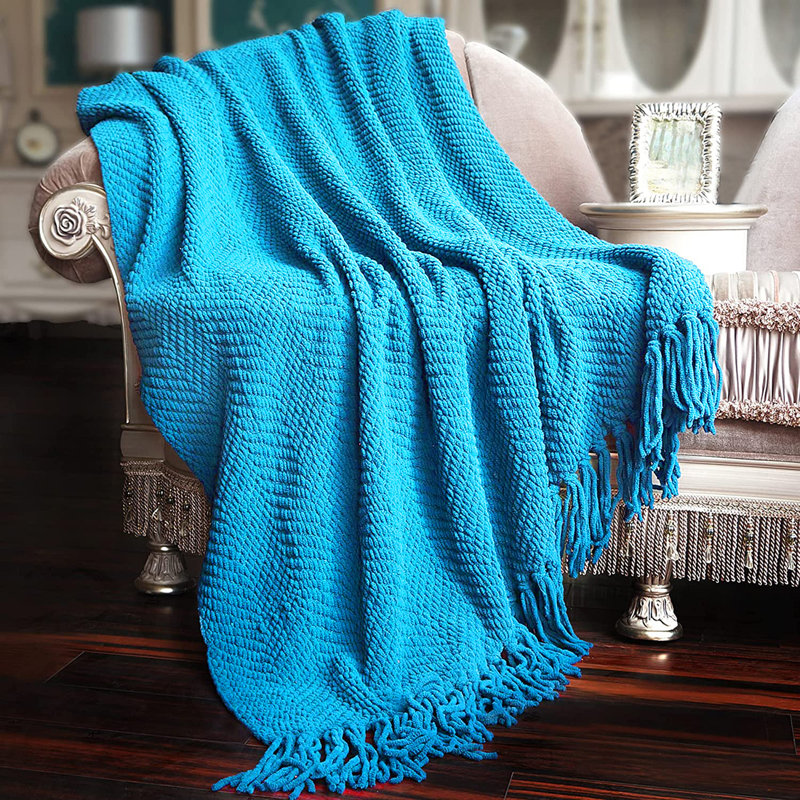 Jeté en tricot de tweed, Bleu méditerranéen, 50 po x 60 po