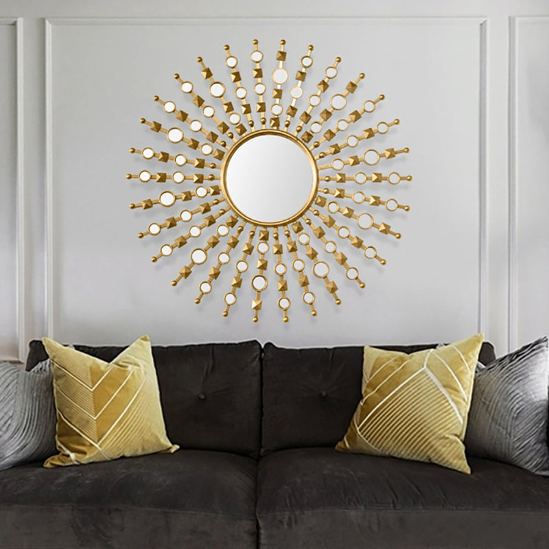 27,6 "Miroir mural rond doré en métal Glam Sun Shine Home Decor for Living