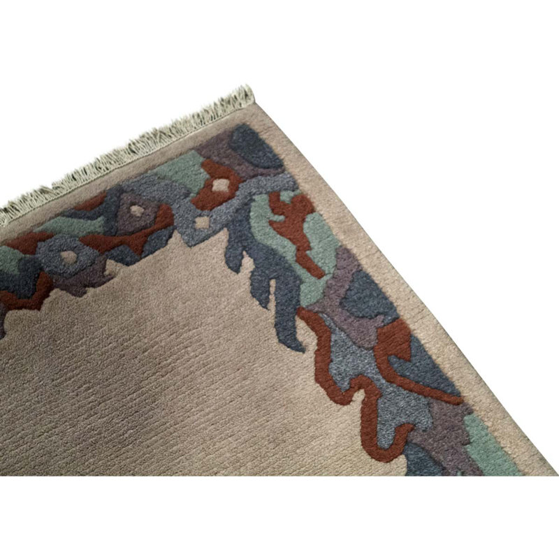 Tapis bleu / vert / rouille / sable en laine / coton tissé à la main 3 pi 2 po x 5 pi 5 po Rectange