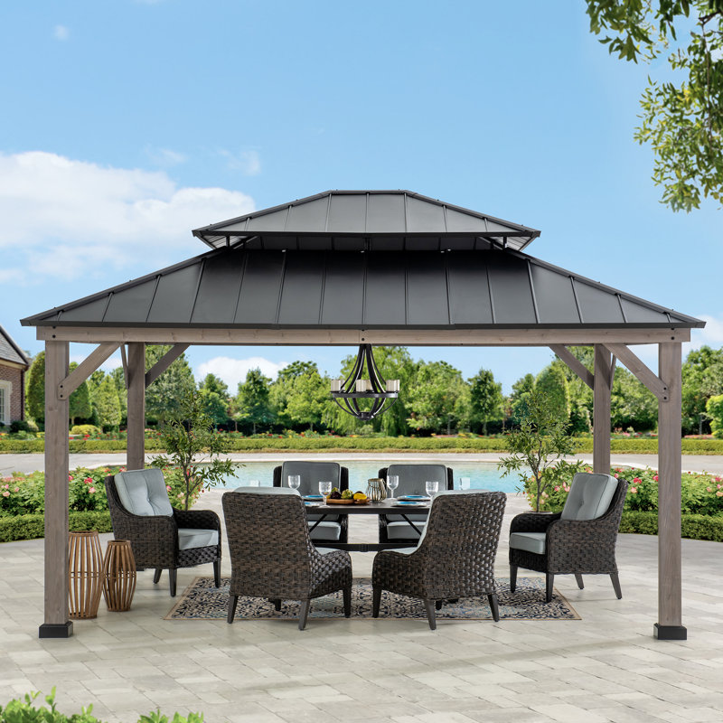 Cedar Wood Gazebo RYSY - 390cm x 450cm, black