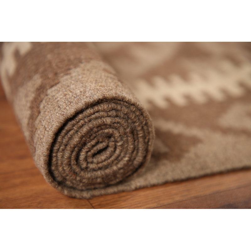 Geometric Kilim Brown Wool Area Rug 7x10