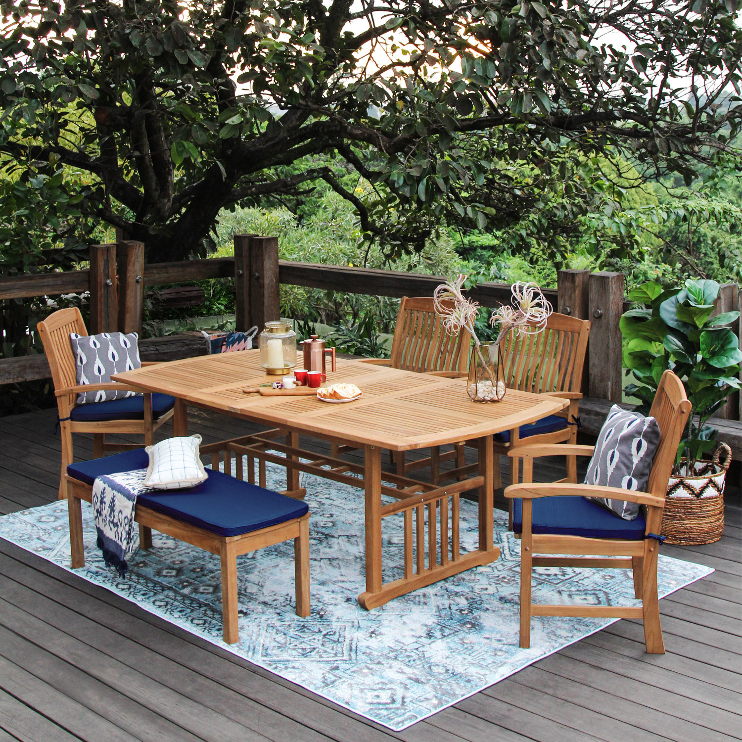 Narelle 85" Teak Patio Dining Set, Navy