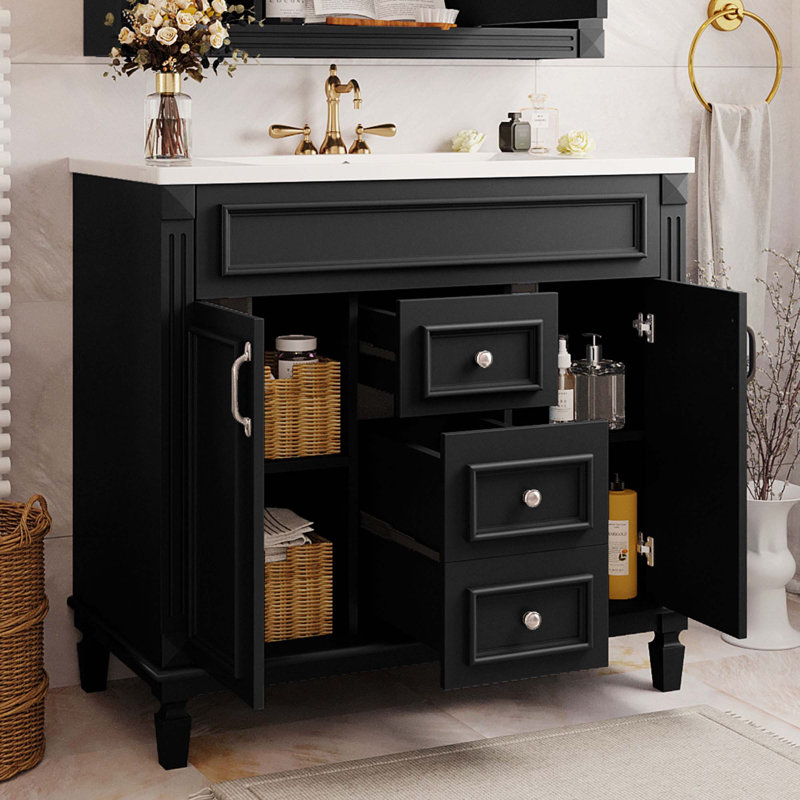 Meuble-lavabo 36 po avec lavabo supérieur, Silver, Noir, noir, noir, noir