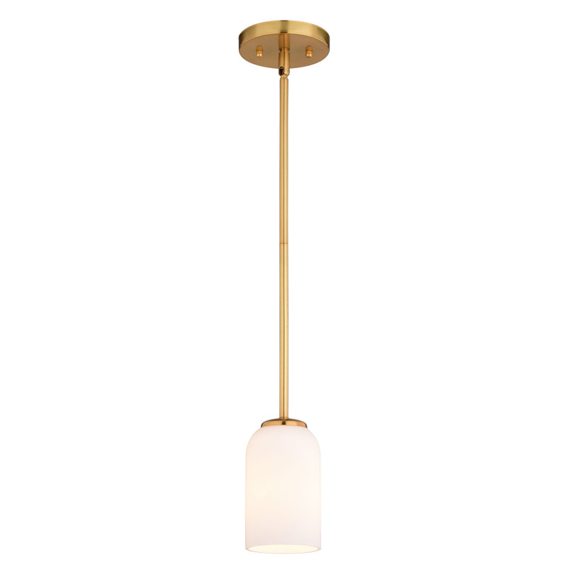 Shelby Natural Brass Mini Pendant Light with White Glass Shade