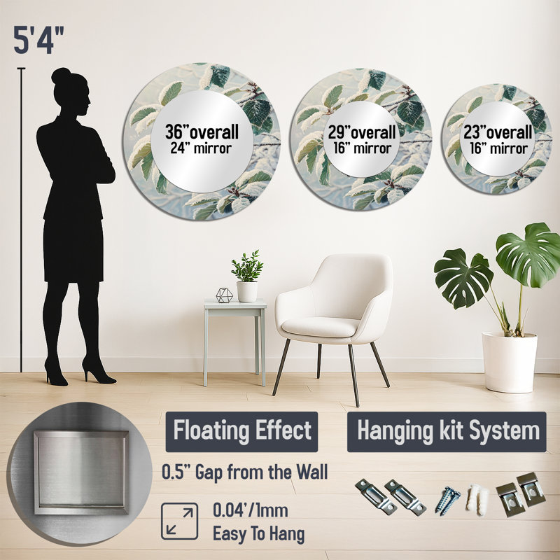 Snowy Leaves In The Forest I - Traditional Accent Wall Mirror - Printed On Metal, 23" x 23"