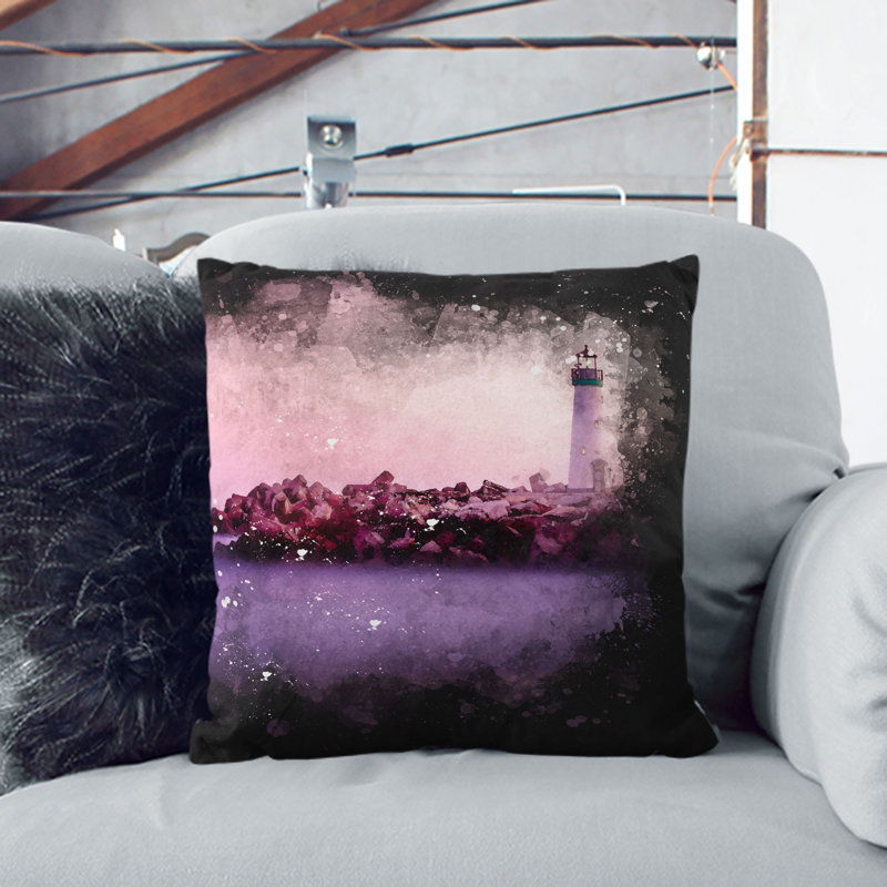 Lighthouse and Seascape Santa Cruz Paint Splash Cushion with Filling, 40cm H x 40cm W x 15cm D, Black