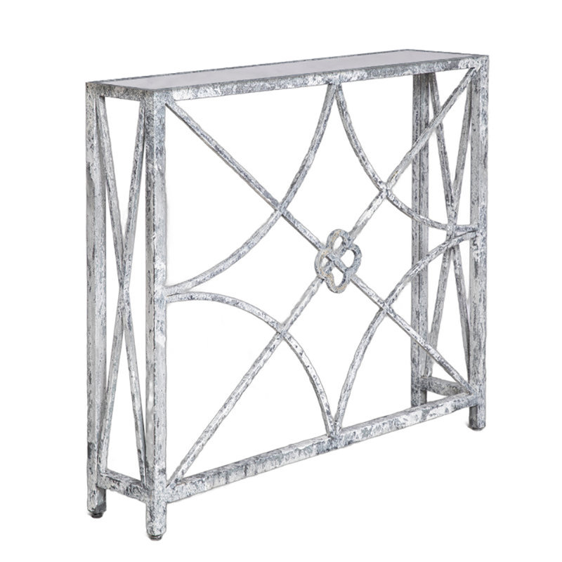 37" Console Table, White/Gray/Blue/Rust, Carrera Marble