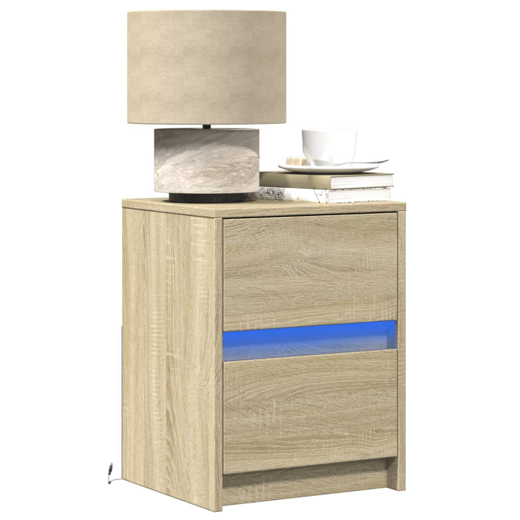 Metro Lane Bedside Cabinet With LED Lights Black Engineered Wood