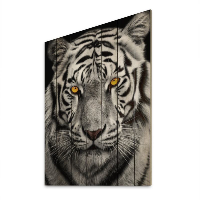 Tigre blanc féroce I sur bois, H 20 po x l 10 po x P 0,78 po