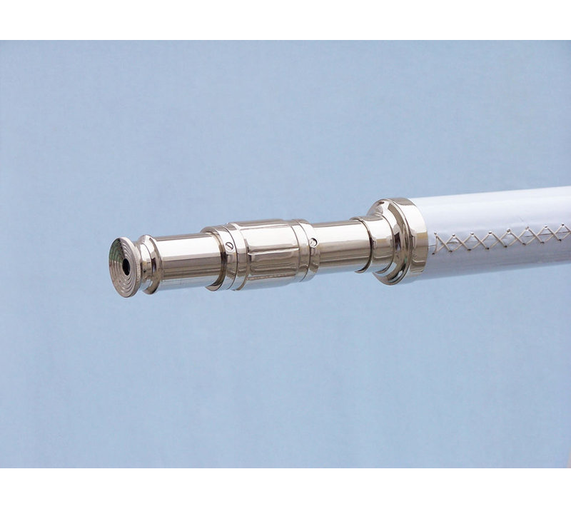 Handmade Copper Decorative Telescope, Chrome/White Leather