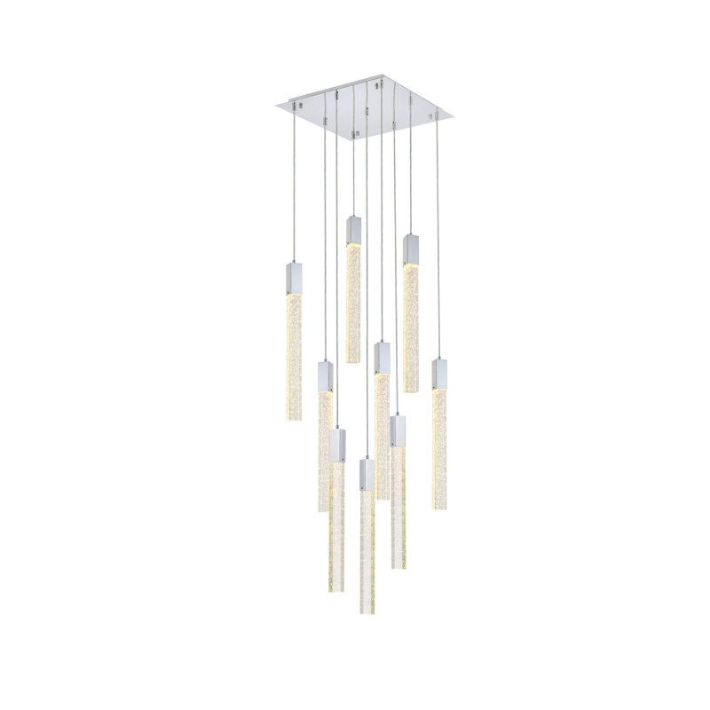 Luminaire suspendu rectangulaire à 9 lumières Aliha, Chrome