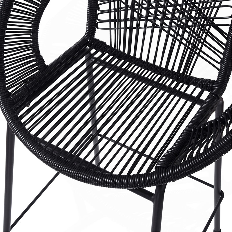 Tabouret de bar d'extérieur en faux osier noir, ensemble de 2, Noir