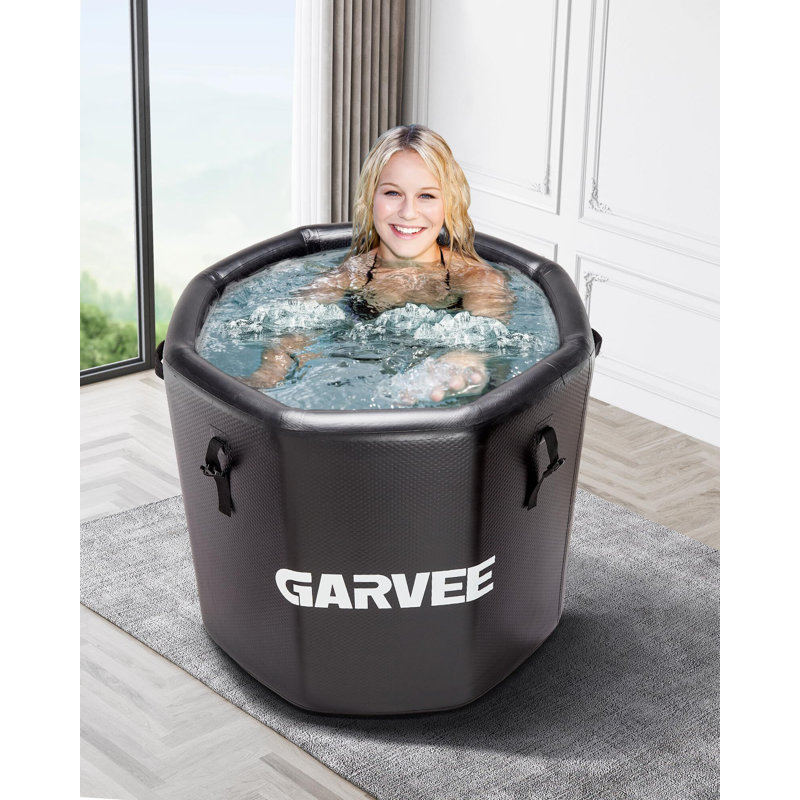 Ice Bath Tub for Athletes, Compatible with Water Chillers, 186Gallon Inflatable Cold Plunge Tub With Insulated Lid, Portable Cold Water Therapy Ice Pod for Recovery (White Blue, 186Gallon)