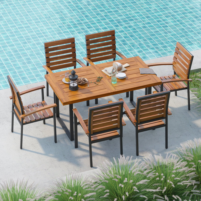 Patio Dining Set With Solid Wood Table Top