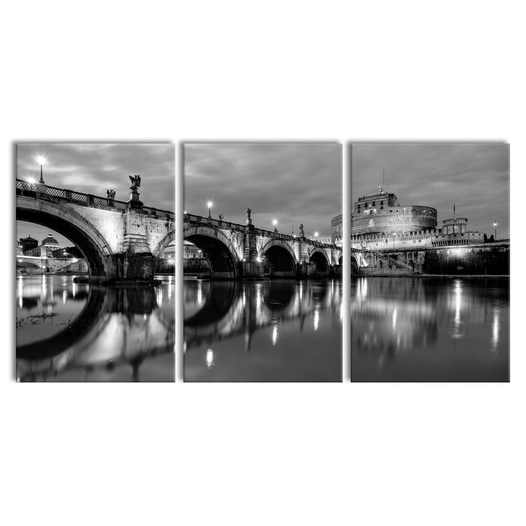 3-tlg. Leinwandbilder-Set Night View of St. Angelo Bridge