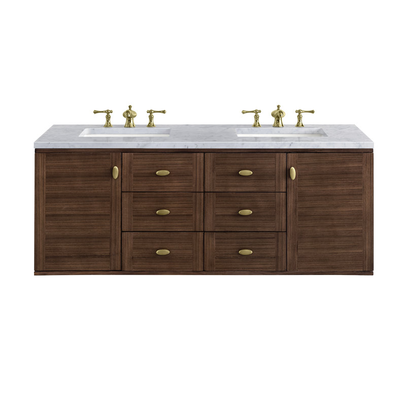 Amberly 60" Double Bathroom Vanity Set, Carrara White, 8" Widespread, 60"