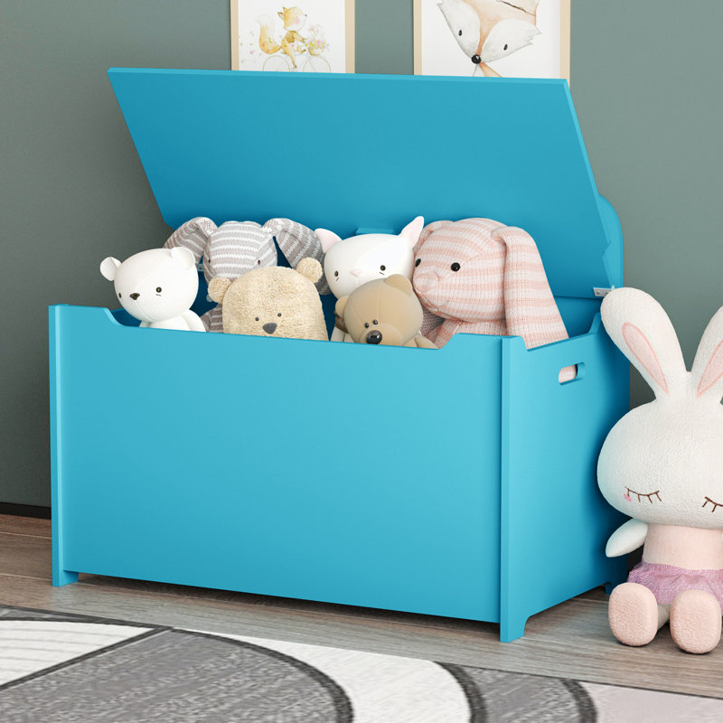 Banc de rangement en bois avec couvercle de sécurité à charnière 29,90 "Patrekur, Bleu sarcelle