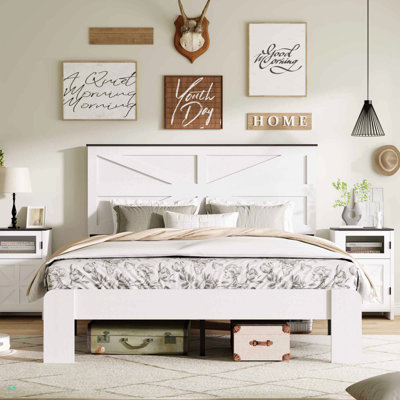 Queen Bed Frame Headboard , Wood Platform Bed Frame , Noise Free,No Box Spring Needed And Easy Assembly Tool,Large Under Bed Storage